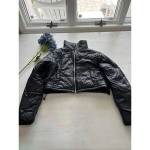 ANWND Cropped Puffer Jacket Full Zip‎ Quilted Lightweight Black Size S